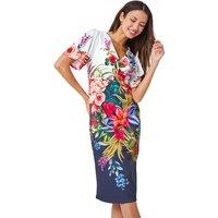 Floral Print Twist Premium Stretch Dress
