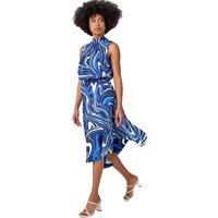 Sleeveless Swirl Print Asymmetric Midi Dress