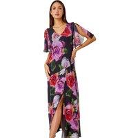 Roman Women's Floral Print Chiffon Tie Back Maxi Dress in Black | Size: 10