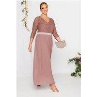 Yours Women's Lace Pleated Maxi Dress in Light Pink | Size: 18