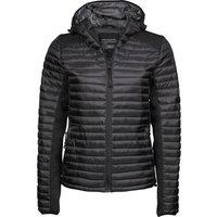 TEE JAYS Women's Crossover Hooded Padded Outdoor Jacket in Jet Black | Size: 3XL