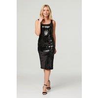 Izabel London Women's Sequin Sleeveless Shift Dress in Black | Size: 14