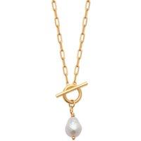 Harfi Women's 18ct Gold Vermeil Pearl T-Bar Necklace - June Birthstone | Size: 18 inches