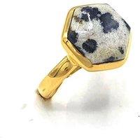Harfi Women's 18ct Gold Vermeil Dalmatian Jasper Ring | Size: K