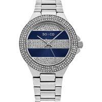 Sophisticated Crystal-Filled Lined Design Quartz Watch with Link Bracelet - Model 5242