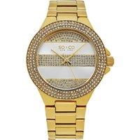 Sophisticated Crystal-Filled Lined Design Quartz Watch with Link Bracelet - Model 5242