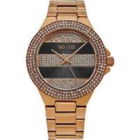 Sophisticated Crystal-Filled Lined Design Quartz Watch with Link Bracelet - Model 5242
