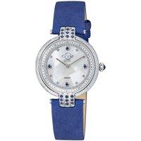 GV2 Women's Matera 12801 White Mother of Pearl Dial Blue Suede Diamond Swiss Quartz Watch