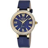 Genoa Blue MOP Dial, Stainless Steel Diamond with Leather Strap Swiss Quartz Watch