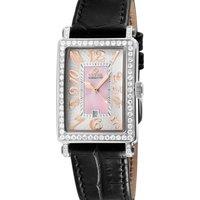 Gevril Women's Avenue of Americas Mini Diamond, Swiss Quartz Watch, Pink MOP Dial, Italian Leather, & Sapphire Crystal in Black