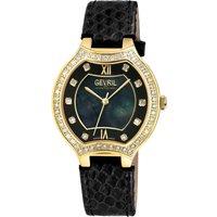 Lugano Swiss Diamond , Black MOP Dial, IPYG Case,Genuine Italian Handmade Leather Strap Swiss Quartz Watch