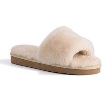 Aus Wooli Australia Women's Sheepskin Fluff Slide Slippers in Tan | Size: 10