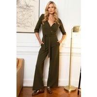 Hot Squash Women's Smart Scuba Jumpsuit with Buttons in Khaki | Size: 18