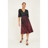 Yumi Women's Black & Red Ombre Sequin Midi Wrap Dress | Size: 10