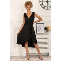 Jolie Moi Women's Sherlyn Wrap Flounce Hem Dress in Black | Size: 10