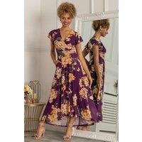 Jolie Moi Women's Piper Dip Hem Mesh Maxi Dress in Dark Mauve | Size: 8