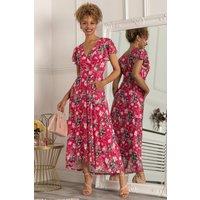 Jolie Moi Women's Piper Dip Hem Mesh Maxi Dress in Bright Pink | Size: 8