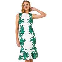 Floral Border Print Frill Stretch Dress