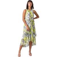 Roman Women's Floral Tie Waist Dipped Hem Dress in Lime | Size: 18