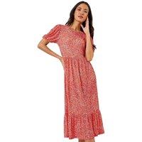 Ditsy Leopard Print Frill Hem Midi Dress