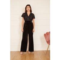 Yumi Women's Black Sequin Embellished Velvet Jumpsuit With Angel Sleeves | Size: 12