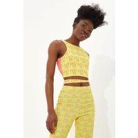 House of Holland Women's Printed Jersey Crop Top With Open Back In Contrast Colours in Yellow | Size: Medium