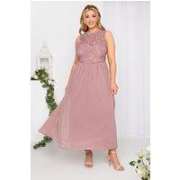 Yours Women's Chiffon Maxi Dress in Pink | Size: 26-28