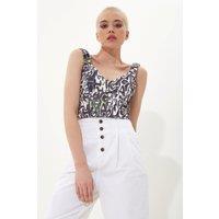 House of Holland Women's Abstract Print Corset Style Top With Elasticated Straps & A Back Zip | Size: 10