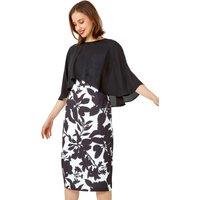 Roman Women's Floral Cape Detail Stretch Shift Dress in Ivory | Size: 10