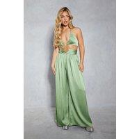 Textured Satin Strappy Cut Out Jumpsuit
