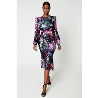 Long Sleeve Satin Jacquard Midi Dress