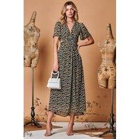 Jolie Moi Women's Plunge Neckline Keyhole Chiffon Maxi Dress in Black | Size: 18