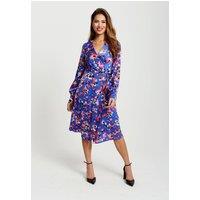 Liquorish Women's Multicolour Abstract Dot Print Midi Wrap Dress In Blue | Size: 8