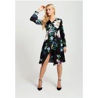 Liquorish Women's Elegant Floral Print Midi Wrap Dress In Black | Size: 16