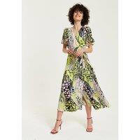 Liquorish Women's Multicolour Abstract Print Midi Wrap Dress | Size: 8