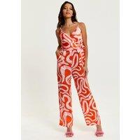 Pink And Red Abstract Print Jumpsuit