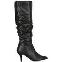 XY London Women's 'Sian' Ruched Knee High Pointed Mid Stiletto Heel Boots in Black | Size: 4