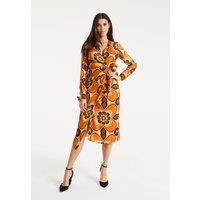 Liquorish Women's Floral Midi Wrap Dress In Orange & Yellow | Size: 8