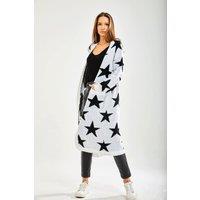 Liquorish Women's Star Pattern Long Cardigan In White | Size: Small