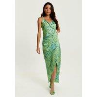 Liquorish Women's Animal Print Maxi Wrap Dress In Mint & Blue | Size: 10