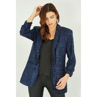 Yumi Women's Navy Sequin Blazer With Pockets | Size: 8