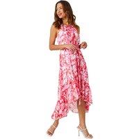 Roman Women's Halter Neck Butterfly Print Asymmetric Dress in Pink | Size: 18