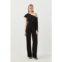 Tailored Compact Stretch Viscose Drape Detail Jumpsuit