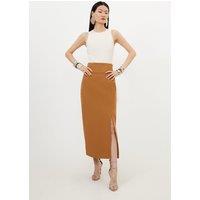 Compact Stretch Side Split Tailored Midi Pencil Skirt