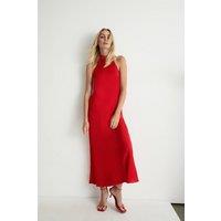 Satin Halter Neck Backless Slip Dress