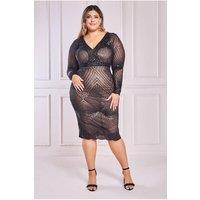 Goddiva Women's Plus Scalloped Hem Starburst Midi Dress in Black | Size: 18