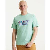 House of Holland Women's Iridescent Transfer Printed T-Shirt in Egg Blue in Green | Size: Large