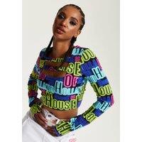 House of Holland Women's Printed Multicolour Crop Top With Cut Out Details | Size: Small