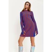 House of Holland Women's Blue & Orange Rib Knitted Mini Dress | Size: Large