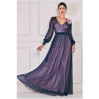 Corsage V-Neck Dobby Mesh Maxi